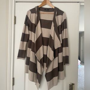 Striped Brown and Cream Women's Sweater with hood. Size S